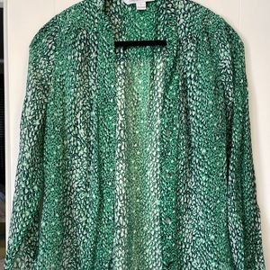 Green/black Diane Von Furstenburg Blouse, Long Sleep, Sheer,